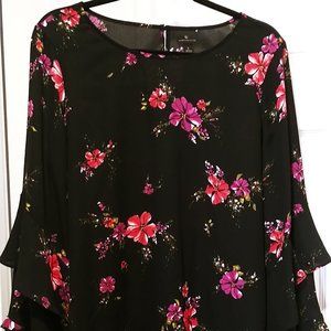 Worthington Black Floral Blouse Size Large